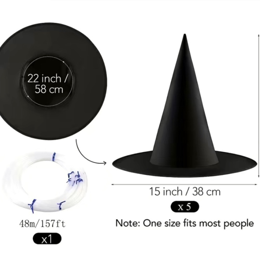 Set of 5 Halloween Black Witch Hat Fall Festival Octoberfest Party Costume - Picture 3 of 8